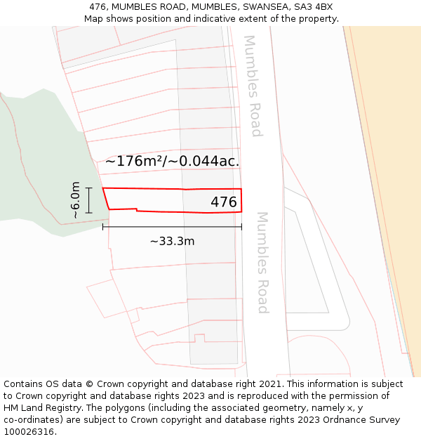 476, MUMBLES ROAD, MUMBLES, SWANSEA, SA3 4BX: Plot and title map