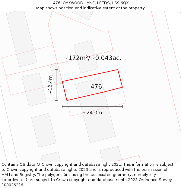 476, OAKWOOD LANE, LEEDS, LS9 6QX: Plot and title map