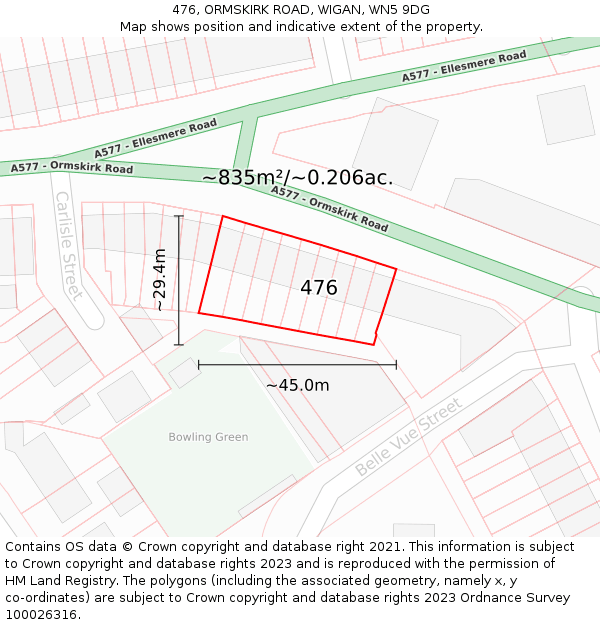 476, ORMSKIRK ROAD, WIGAN, WN5 9DG: Plot and title map