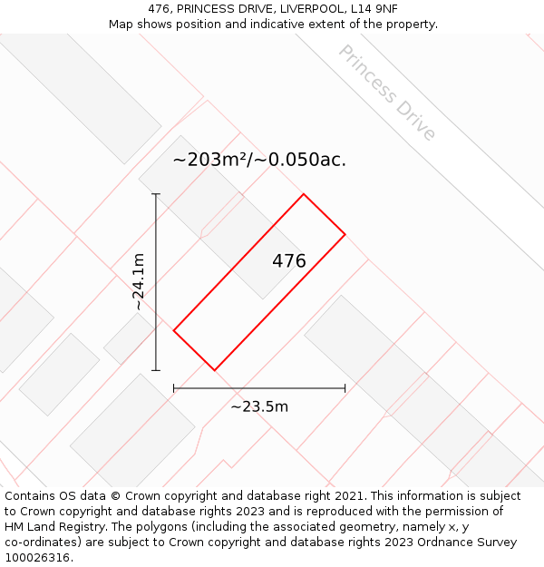 476, PRINCESS DRIVE, LIVERPOOL, L14 9NF: Plot and title map