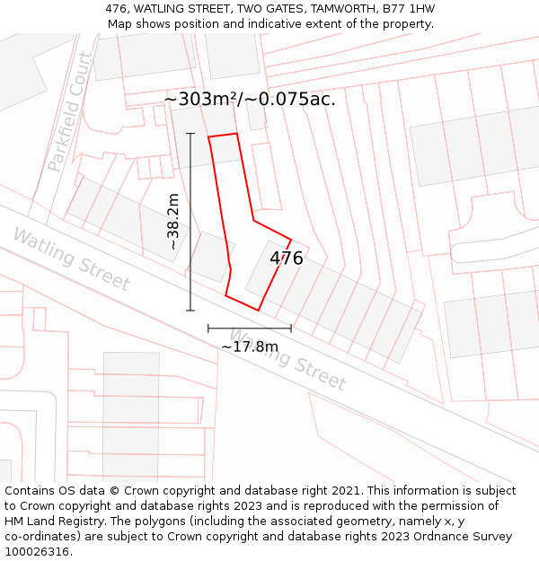 476, WATLING STREET, TWO GATES, TAMWORTH, B77 1HW: Plot and title map