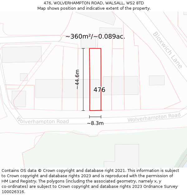 476, WOLVERHAMPTON ROAD, WALSALL, WS2 8TD: Plot and title map