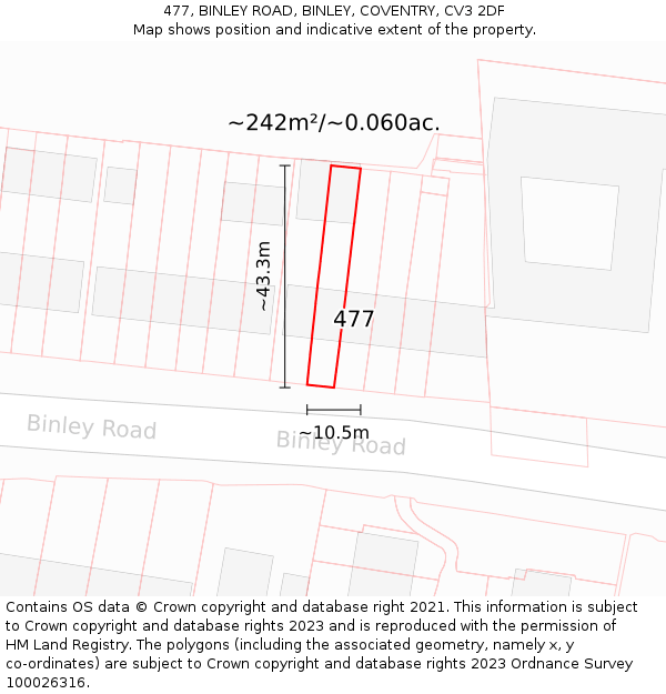 477, BINLEY ROAD, BINLEY, COVENTRY, CV3 2DF: Plot and title map