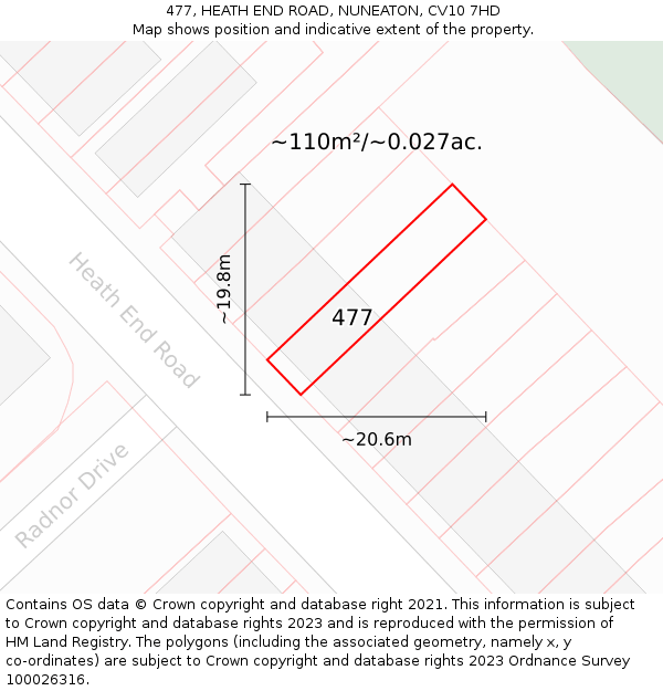 477, HEATH END ROAD, NUNEATON, CV10 7HD: Plot and title map