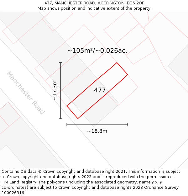 477, MANCHESTER ROAD, ACCRINGTON, BB5 2QF: Plot and title map
