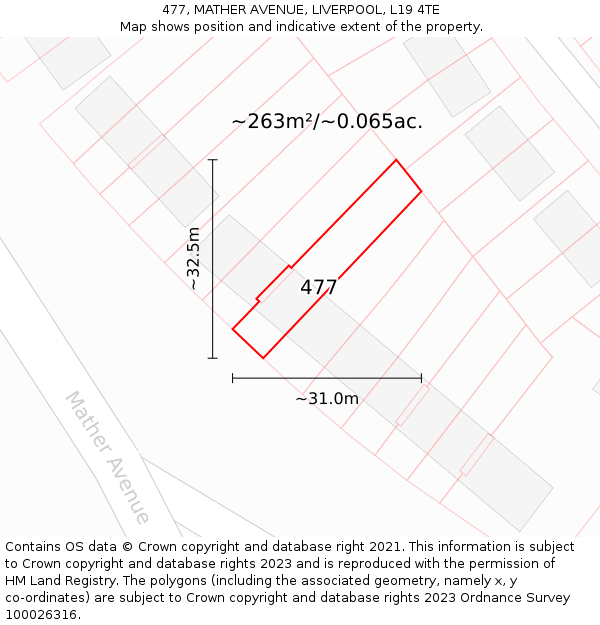 477, MATHER AVENUE, LIVERPOOL, L19 4TE: Plot and title map