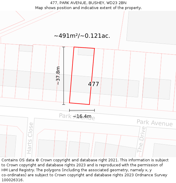 477, PARK AVENUE, BUSHEY, WD23 2BN: Plot and title map