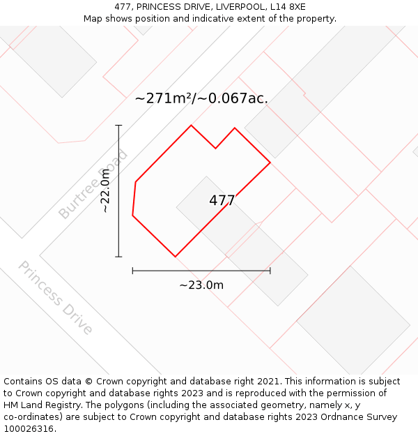 477, PRINCESS DRIVE, LIVERPOOL, L14 8XE: Plot and title map