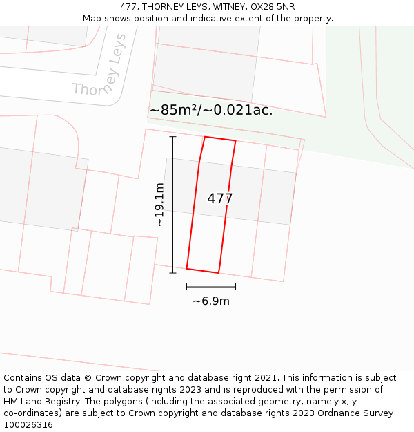 477, THORNEY LEYS, WITNEY, OX28 5NR: Plot and title map