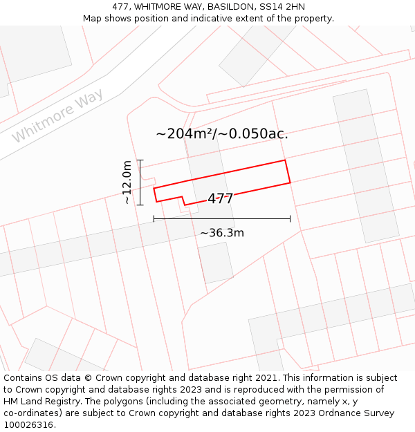 477, WHITMORE WAY, BASILDON, SS14 2HN: Plot and title map