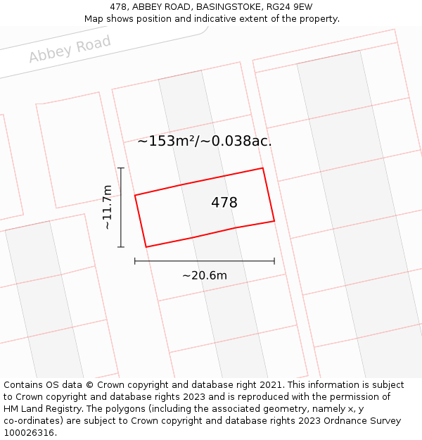 478, ABBEY ROAD, BASINGSTOKE, RG24 9EW: Plot and title map