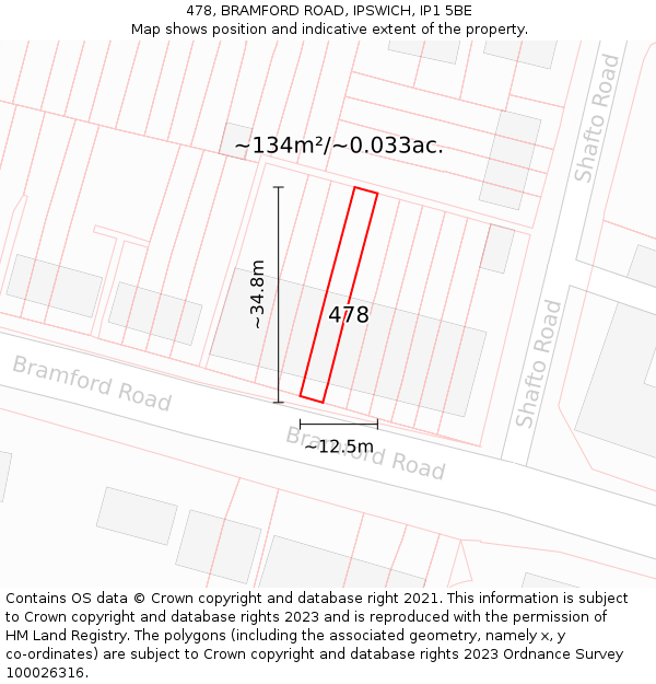 478, BRAMFORD ROAD, IPSWICH, IP1 5BE: Plot and title map