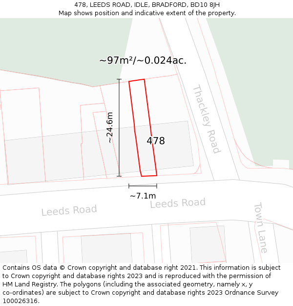 478, LEEDS ROAD, IDLE, BRADFORD, BD10 8JH: Plot and title map