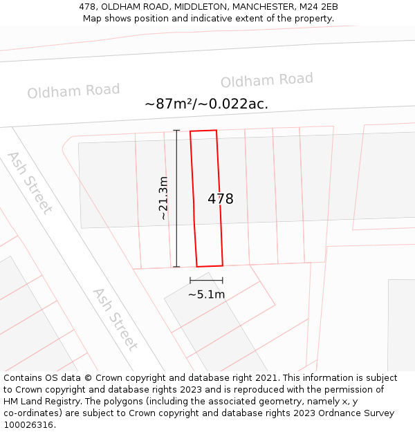 478, OLDHAM ROAD, MIDDLETON, MANCHESTER, M24 2EB: Plot and title map