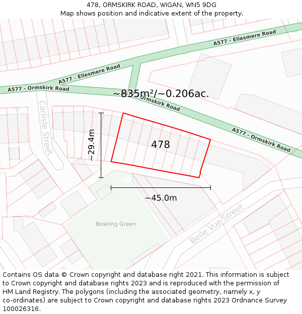 478, ORMSKIRK ROAD, WIGAN, WN5 9DG: Plot and title map