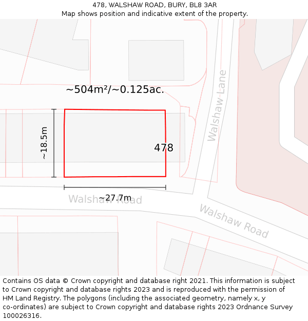 478, WALSHAW ROAD, BURY, BL8 3AR: Plot and title map