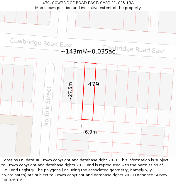479, COWBRIDGE ROAD EAST, CARDIFF, CF5 1BA: Plot and title map