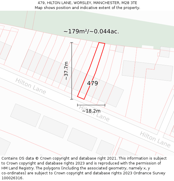 479, HILTON LANE, WORSLEY, MANCHESTER, M28 3TE: Plot and title map