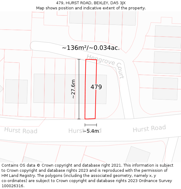 479, HURST ROAD, BEXLEY, DA5 3JX: Plot and title map