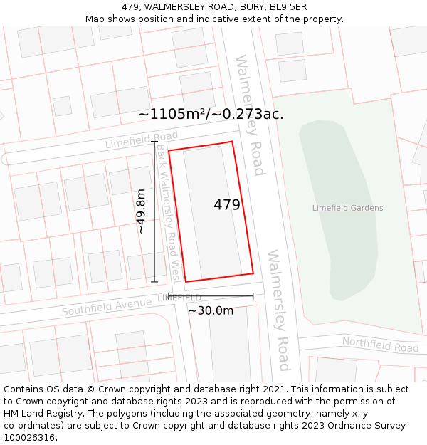 479, WALMERSLEY ROAD, BURY, BL9 5ER: Plot and title map