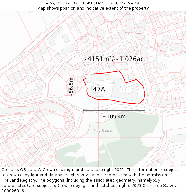 47A, BRIDGECOTE LANE, BASILDON, SS15 4BW: Plot and title map