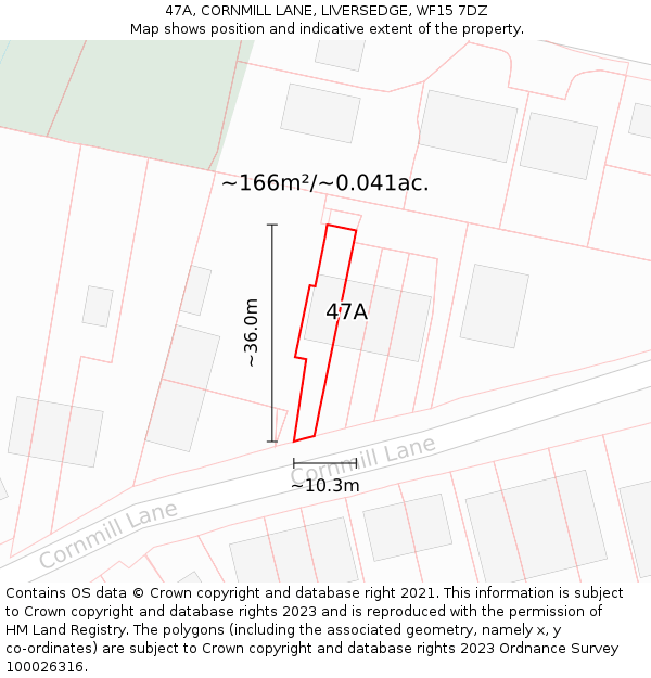 47A, CORNMILL LANE, LIVERSEDGE, WF15 7DZ: Plot and title map
