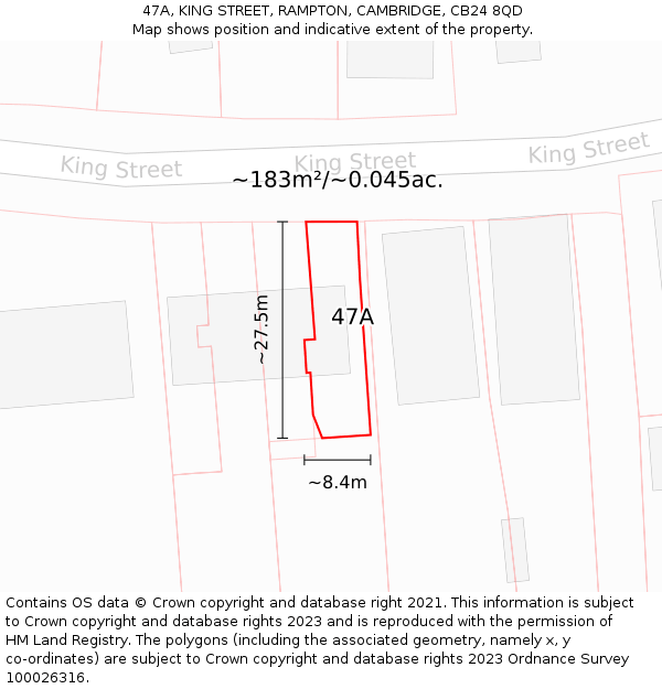 47A, KING STREET, RAMPTON, CAMBRIDGE, CB24 8QD: Plot and title map