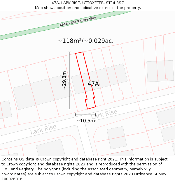 47A, LARK RISE, UTTOXETER, ST14 8SZ: Plot and title map