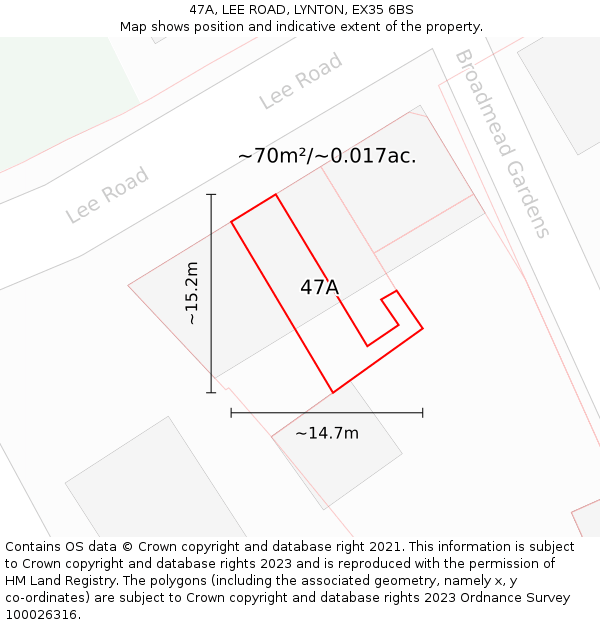 47A, LEE ROAD, LYNTON, EX35 6BS: Plot and title map
