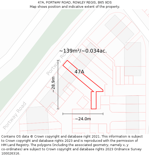 47A, PORTWAY ROAD, ROWLEY REGIS, B65 9DS: Plot and title map
