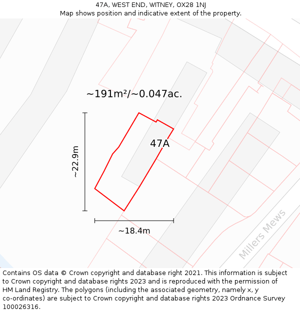 47A, WEST END, WITNEY, OX28 1NJ: Plot and title map