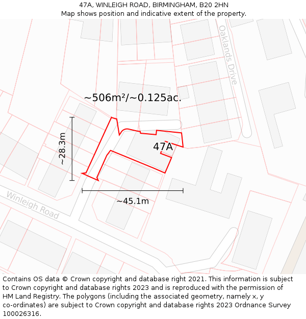 47A, WINLEIGH ROAD, BIRMINGHAM, B20 2HN: Plot and title map