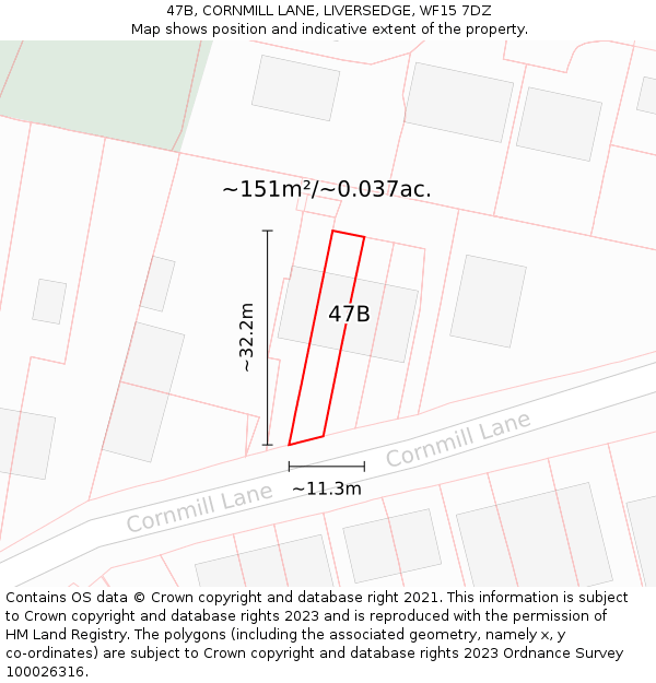 47B, CORNMILL LANE, LIVERSEDGE, WF15 7DZ: Plot and title map