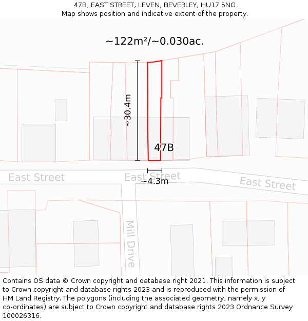 47B, EAST STREET, LEVEN, BEVERLEY, HU17 5NG: Plot and title map