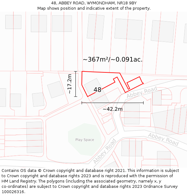 48, ABBEY ROAD, WYMONDHAM, NR18 9BY: Plot and title map