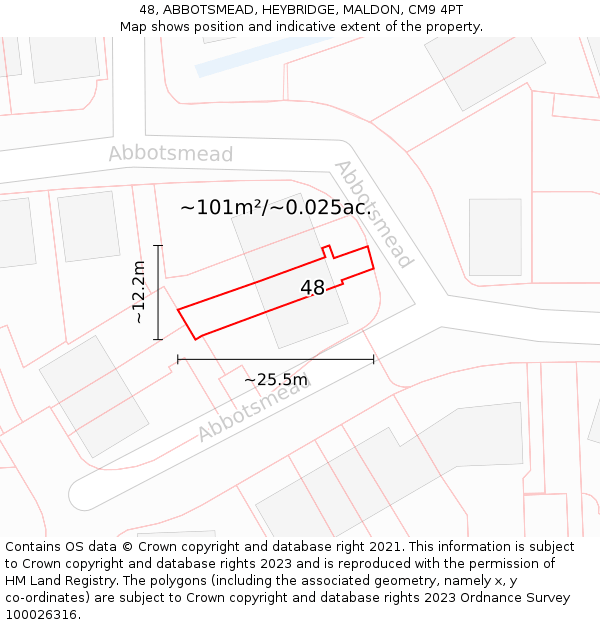 48, ABBOTSMEAD, HEYBRIDGE, MALDON, CM9 4PT: Plot and title map
