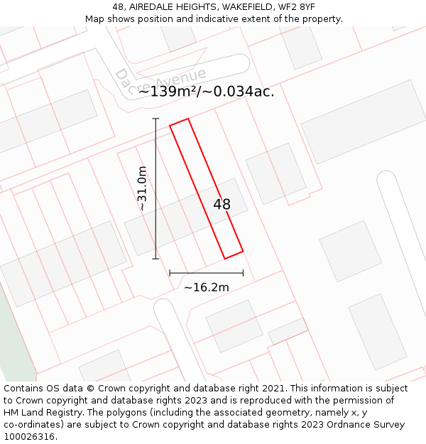 48, AIREDALE HEIGHTS, WAKEFIELD, WF2 8YF: Plot and title map