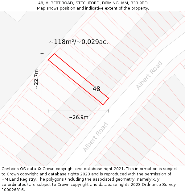 48, ALBERT ROAD, STECHFORD, BIRMINGHAM, B33 9BD: Plot and title map
