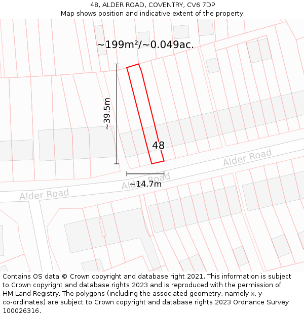 48, ALDER ROAD, COVENTRY, CV6 7DP: Plot and title map