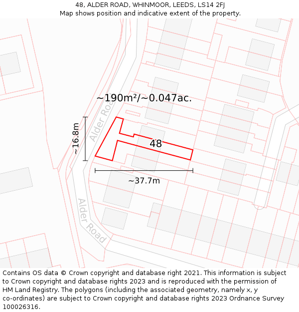 48, ALDER ROAD, WHINMOOR, LEEDS, LS14 2FJ: Plot and title map