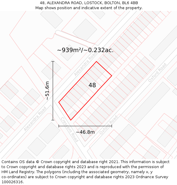 48, ALEXANDRA ROAD, LOSTOCK, BOLTON, BL6 4BB: Plot and title map
