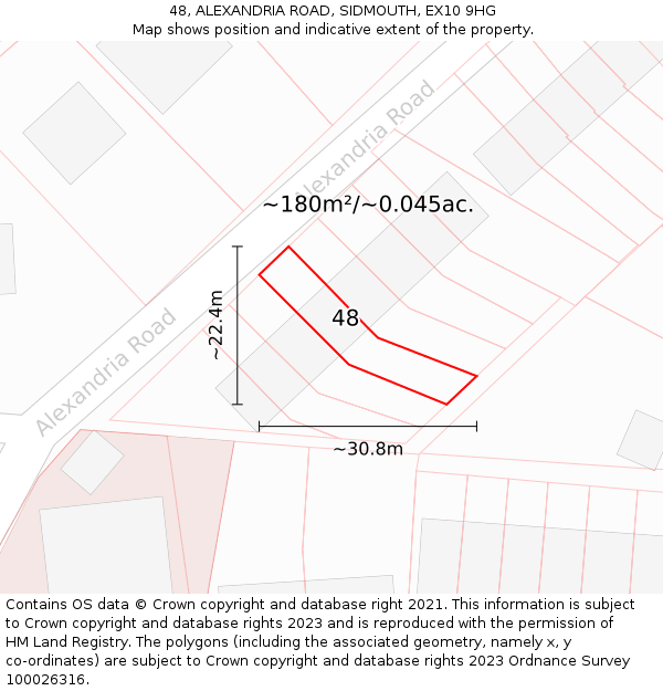 48, ALEXANDRIA ROAD, SIDMOUTH, EX10 9HG: Plot and title map