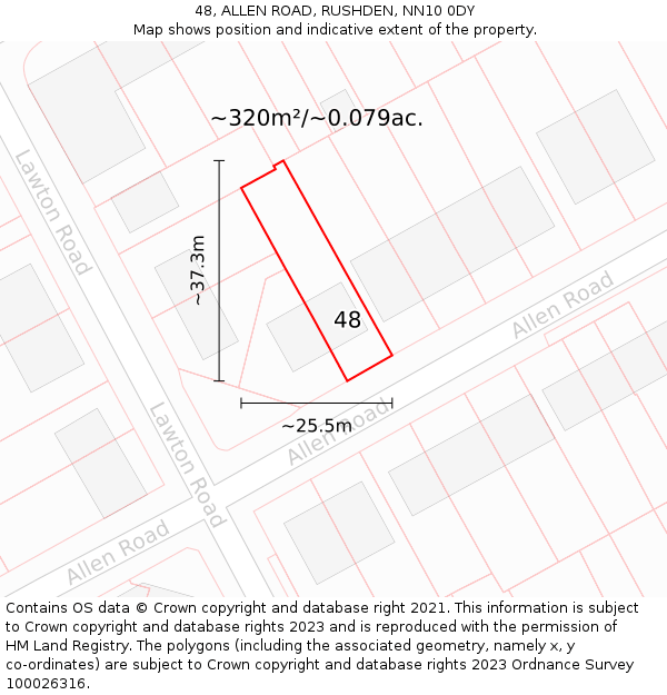 48, ALLEN ROAD, RUSHDEN, NN10 0DY: Plot and title map