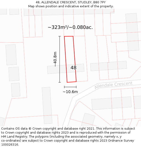 48, ALLENDALE CRESCENT, STUDLEY, B80 7PY: Plot and title map