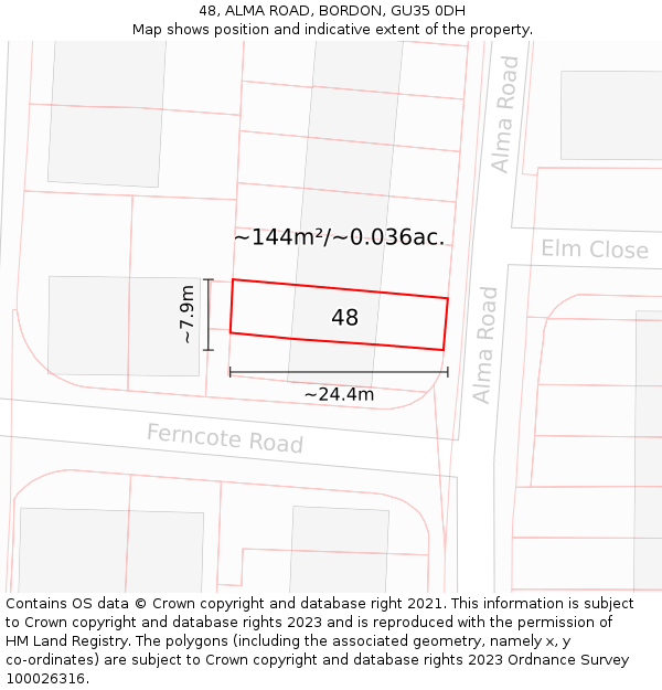 48, ALMA ROAD, BORDON, GU35 0DH: Plot and title map