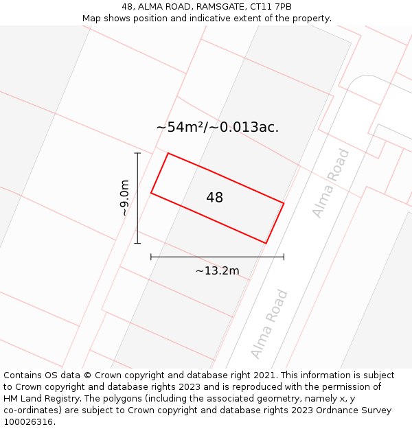 48, ALMA ROAD, RAMSGATE, CT11 7PB: Plot and title map