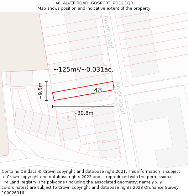 48, ALVER ROAD, GOSPORT, PO12 1QR: Plot and title map