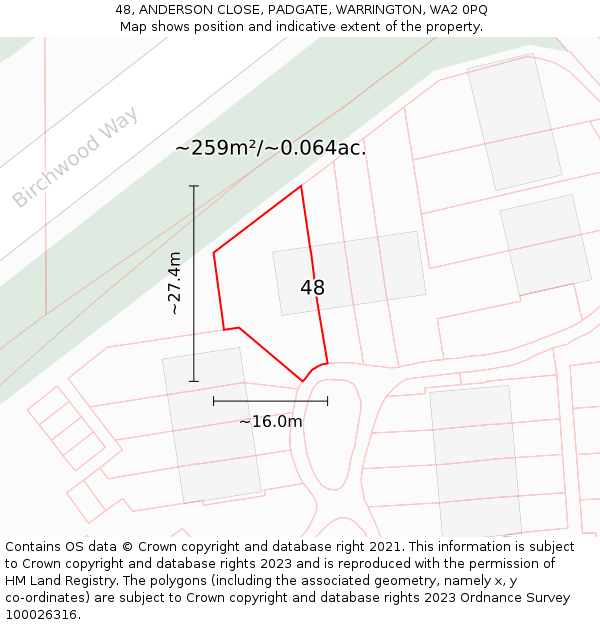 48, ANDERSON CLOSE, PADGATE, WARRINGTON, WA2 0PQ: Plot and title map