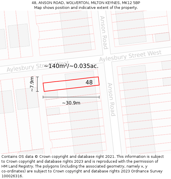48, ANSON ROAD, WOLVERTON, MILTON KEYNES, MK12 5BP: Plot and title map