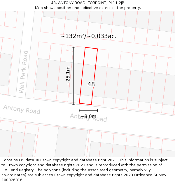 48, ANTONY ROAD, TORPOINT, PL11 2JR: Plot and title map